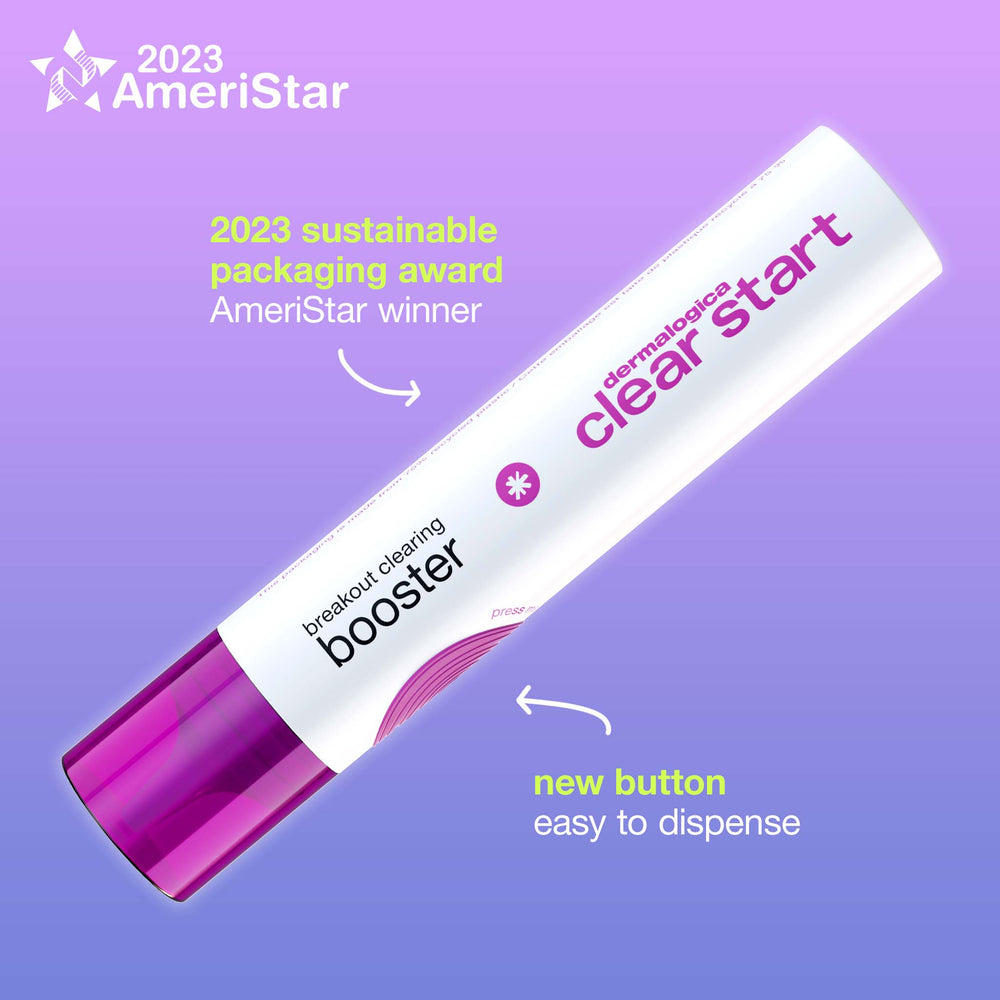 Dermatological clear start booster on a purple background with AmeriStar award text.