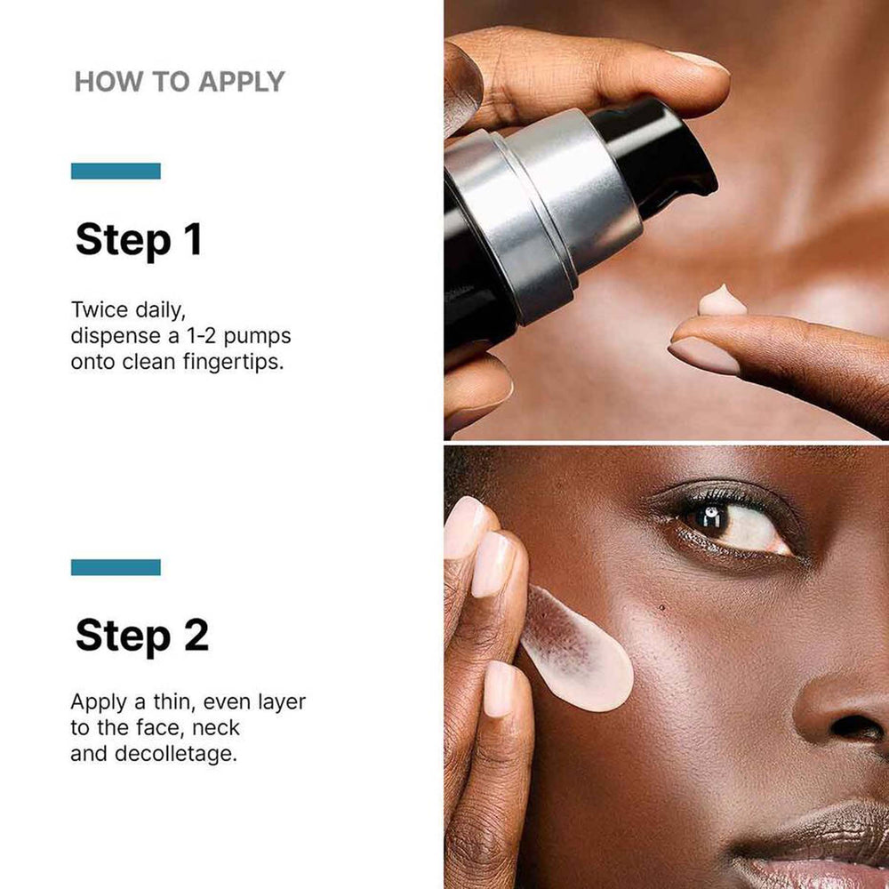 Instructions on how to apply a skincare product with text and images of application.