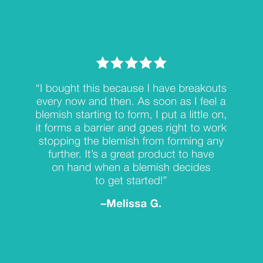 Five-star rating with a customer review on a teal background